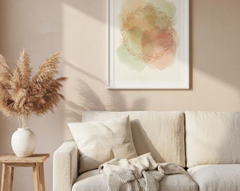 Watercolor Leaf Wreath Art Print | Botanical Wall Art Minimalist | Digital Download | 8x10 11x14 16x20 A4 Printable