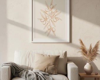 Vintage Olive Branch Line Art Print | Botanical Wall Art Minimalist | Digital Download | 8x10 11x14 16x20 A4 Printable