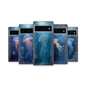 Jellyfish Phone Case Blue aesthetic Cover for Pixel 10, 9A, 8A, 7A, 6A Samsung S25, S24, S23, A16 iPhone 17, 16, 15, 14, 13
