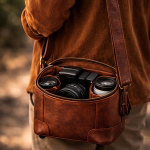 Bolso para cámara de piel de vaca marroquí hecho a mano / Funda de hombro vintage para cámara réflex digital, equipo de fotografía rústico