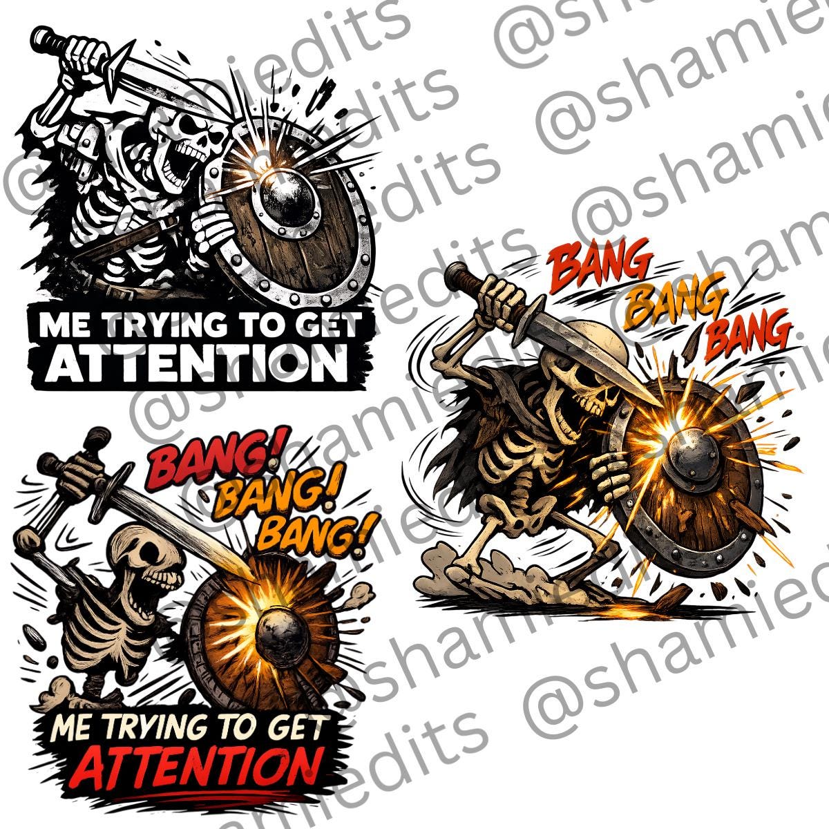 Skeleton Rage Skeleton Banging Shield Meme PNG Bundle (3 Designs) | Funny Bang Bang ...
