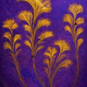 Golden Plumes Art Print | Violet & Gold Abstract (Digital Download)