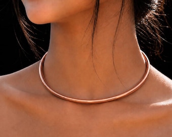 Pure Copper Neck Cuff Choker,Thick Copper Statement Necklace, Handmade Jewelry Gift for Her