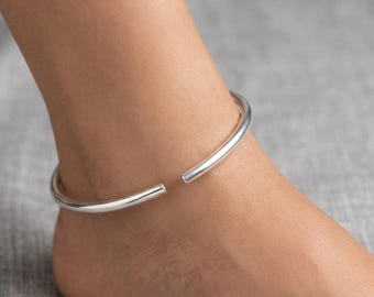 925 Sterling Silver Anklet Cuff, Minimalist Silver Payal, Open Cuff Anklet, Adjustable Ankle Bracelet for Women, Handmade Gift for Her