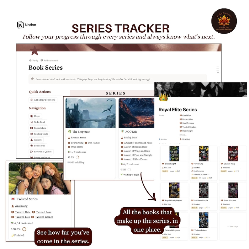 Notion Reading Tracker Template | Ultimate Book Planner, TBR, Series ...