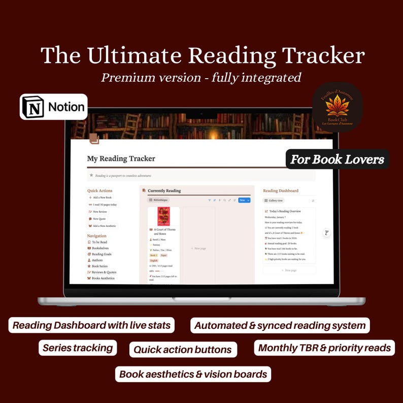 Notion Reading Tracker Template | Ultimate Book Planner, TBR, Series ...