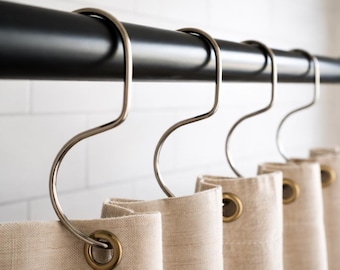 Minimal Brass Shower Curtain Hooks Set of 12 – Stainless Steel S Rings