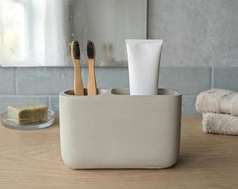 Minimalist Concrete Toothbrush Cup – Modern Bathroom Organizer Holder