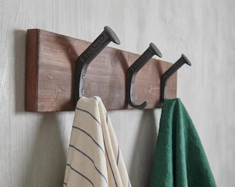 Rustic Western Towel Rack Railroad Spike Coat Hook Chestnut Finish Home Decor