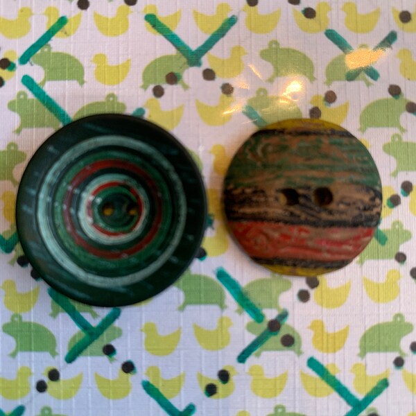 Buttons - Vintage Painted Wood Button 1.75”