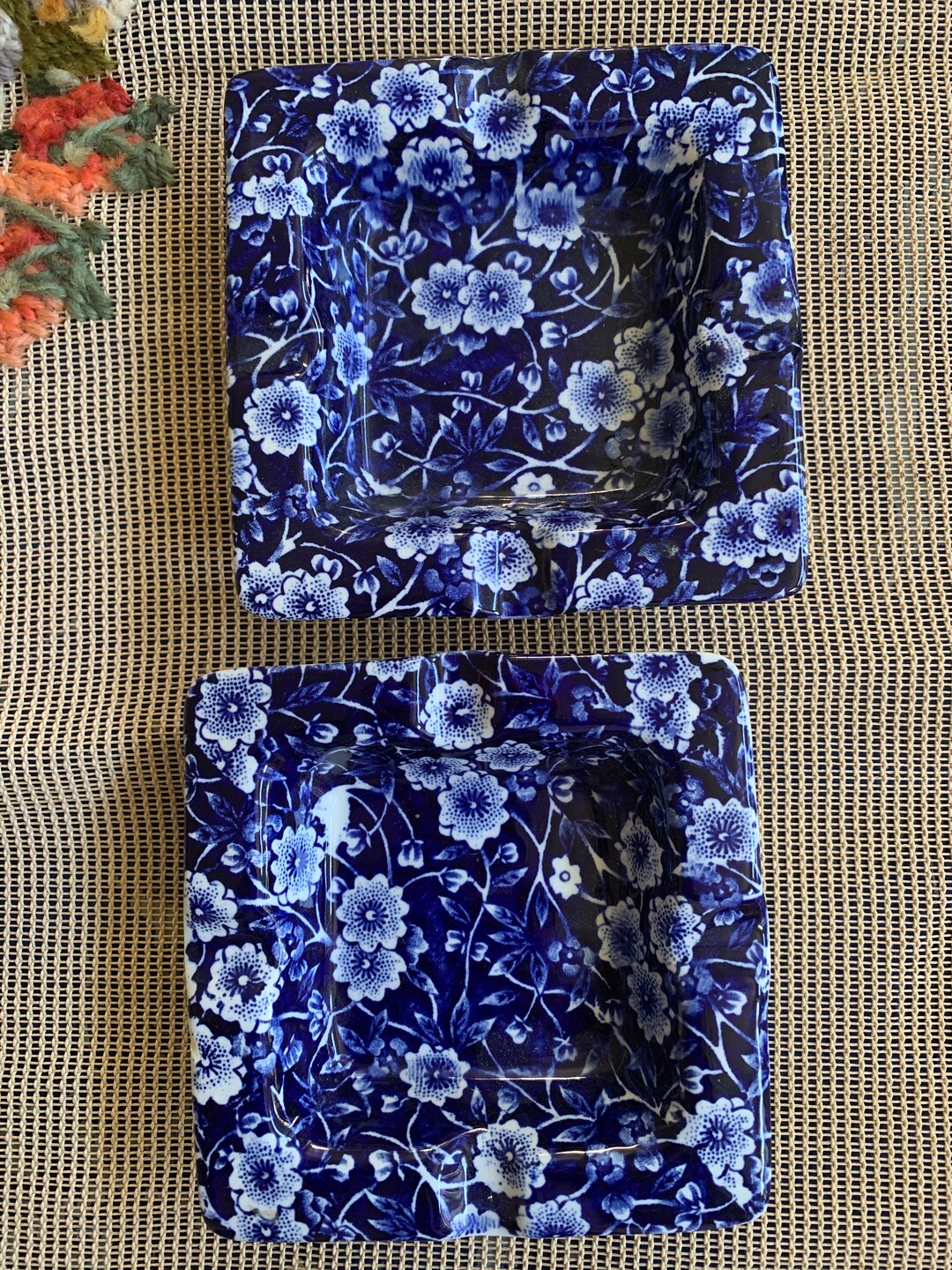 Crownford China Staffordshire England Blue Calico Ashtrays Etsy