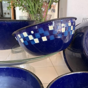 Enamel Bowl Set of 5 - Cobalt blue- Vintage