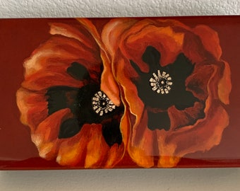 Lacquer Box Jewelry Box with Oriental Poppies in homage to O’Keeffe