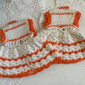 Crocheted Orange and White Dress Potholders