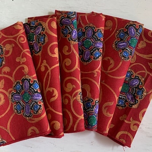 Garnet Red Jeweled Print Cloth Dinner Napkins - Set of 6