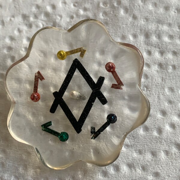 Reverse Carved Painted Music Notes in  Lucite 1.5” Vintage Button