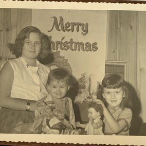 Vintage 1950’s Christmas Photo with Tiny Tears Doll