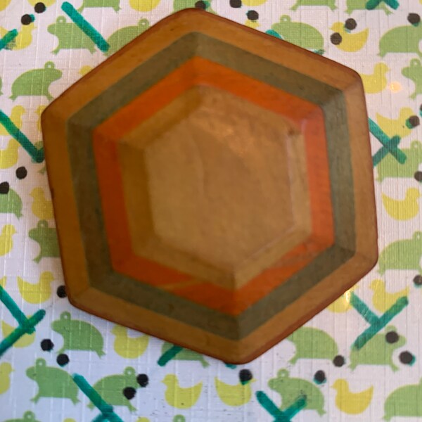 Buttons - Vintage Painted Hexagon Wood Button 1.75”