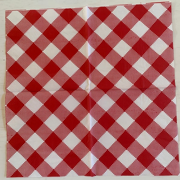 Decoupage Paper Napkin - Red and White Check
