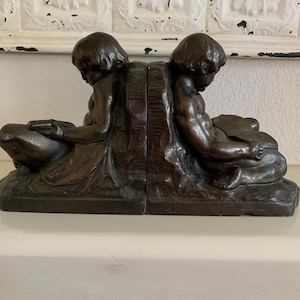 Bookends - Vintage Spelter - Child Reading