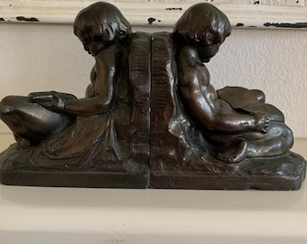 Bookends - Vintage Spelter - Child Reading