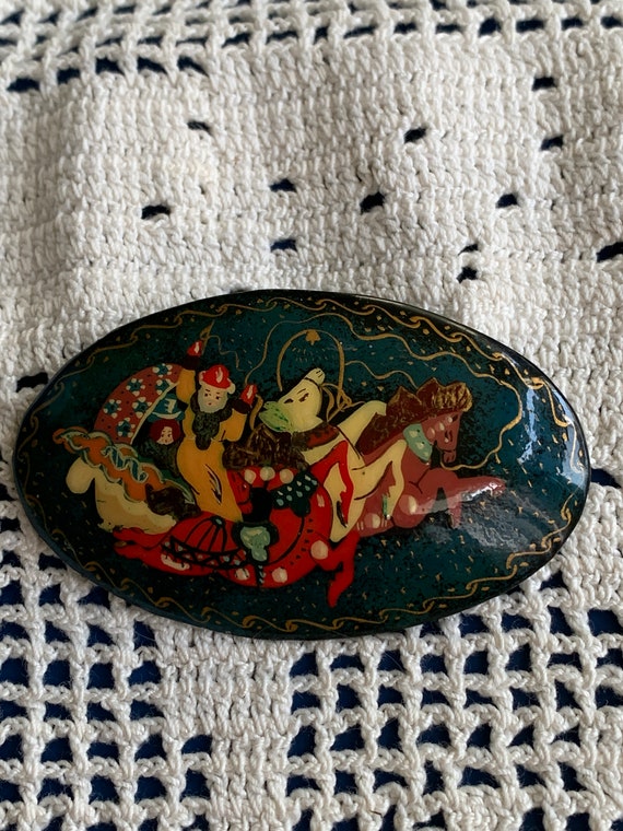 Russian Troika Hand Painted Brooch