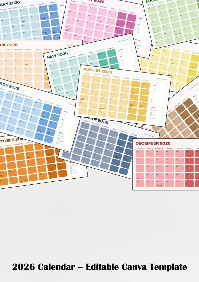 2026 Calendar | Editable Canva Template | Minimal Planner | English ...