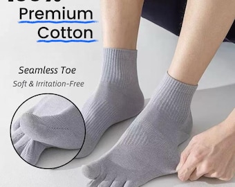 100% Cotton Toe Socks, Reduce Toe Friction, Sweat-Resistant, Moisture-Wicking, Perfect for yoga, Sports and Long Shifts.
