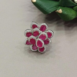 Large Ruby Diamond Ring Statement Cocktail CZ Moissanite Huge Pink Sapphire Stone Jewelry Wedding image 2