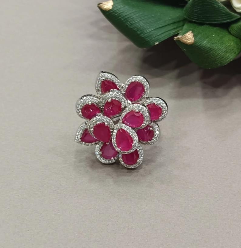 Large Ruby Diamond Ring Statement Cocktail CZ Moissanite Huge Pink Sapphire Stone Jewelry Wedding image 2