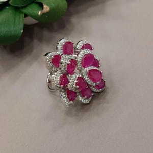 Large Ruby Diamond Ring Statement Cocktail CZ Moissanite Huge Pink Sapphire Stone Jewelry Wedding