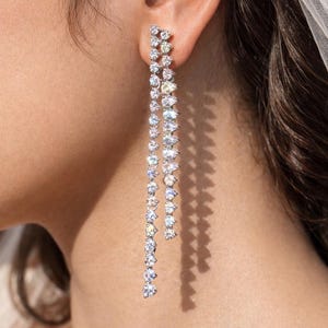 Moissanite Diamond Earrings Long Chandelier Statement CZ Large Waterfall Hangings Bride Jewelry Wedding Gift