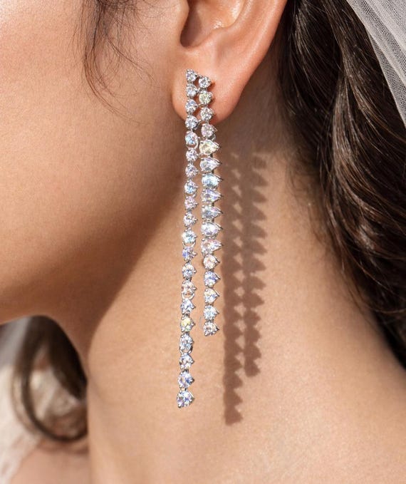 Moissanite Diamond Earrings Extra Long Chandelier Statement CZ Waterfall Hangings Bride Jewelry Wedding Gift