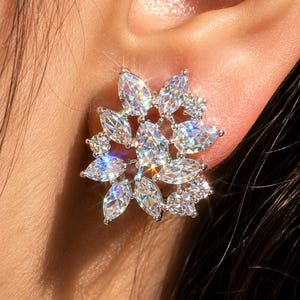 Large Moissanite Diamond Earrings Statement Studs Moissanite CZ Cubic Zirconia Designer Wedding Gift Her