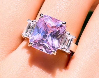 Pink Diamond Ring CZ Moissanite Statement Cubic Zirconia Pink Sapphire Stone Engagement Jewelry Wedding