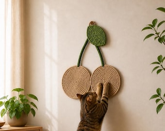 Kirschkatzenkratzer Wandbehang, Seil Matte, an der Wand befestigtes Spielzeug, Reversible Boho Decor