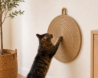 Runde Katzenkratzmatte aus Jute, für Wand oder Boden, Katzenmöbel aus Naturseil (15,7 Zoll)