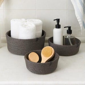 Woven Cotton Rope Baskets, Set of 3, Nursery & Bathroom Organizer