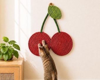 Drapak dla kota Cherry, zawieszka ścienna, mata linowa, zabawka do montażu na ścianie, dwustronny wystrój w stylu boho