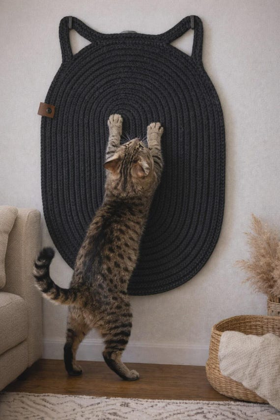 Cat Ear Wall Mounted Scratching Mat, Wall Cat Scratcher, Hanging Cat Scratch Pad, Modern Cat Furniture, Kitten Gift