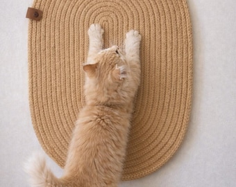 Tappetino tiragraffi per gatti in corda di iuta intrecciata, tappetino a forma di orecchie di gatto da parete o pavimento