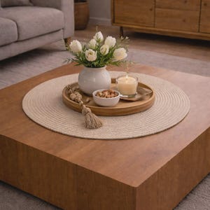 Centre de table en corde de coton tissé, tapis de table rond de 20 pouces, dessous de plat de ferme beige