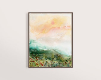 Watercolor Painting, Mountain Art Print, Landscape Art, Watercolor Landscape, Abstract Landscape, Modern Art Print, Contemporary Art