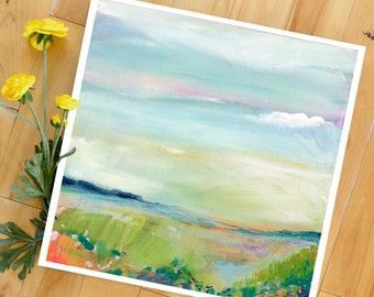 Landscape Art Print, Large Print, Colorful Abstract, from original Painting, square, clouds, sky, LNZart, Lindsay Megahed