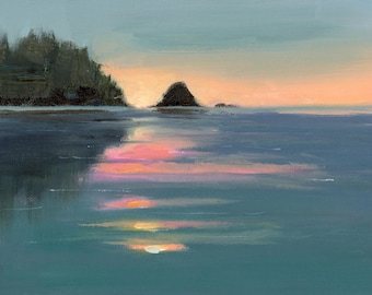 Oil Landscape Art Print, Ocean, Bohemian, Abstract Landscape, Nature, Seascape, Sunset, Coastal, Oregon Coast, Contemporary Art