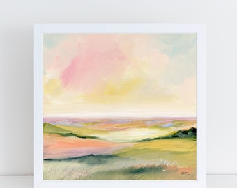 Landscape Art Print, Prairie, Sunset, fields, Landscape painting, wildflowers, bohemian, large art, Square Art, Modern Art