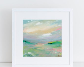 Landscape Art Print, Large Print, Colorful Abstract, from original Painting, square, clouds, sky, LNZart, Lindsay Megahed