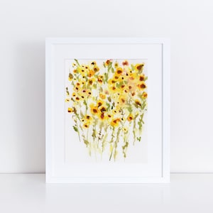 Sunflower Art Print, Watercolor Floral Print, Abstract Landscape, Fine Art Print, Wildflower Art, Modern Art Print, Garden Print, Minimalist