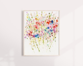 Wildflowers Art Print, Watercolor Floral Print, Abstract Landscape, Fine Art Print, Art, Modern Art Print, Garden Print, Minimalist