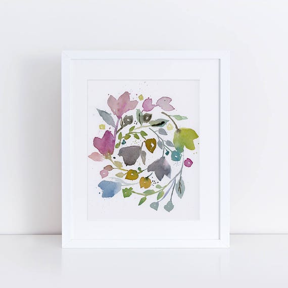 Watercolor Floral, Floral Art Print, Wreath Art, Vines Print, Garden Floral, Abstract Art, Bohemian